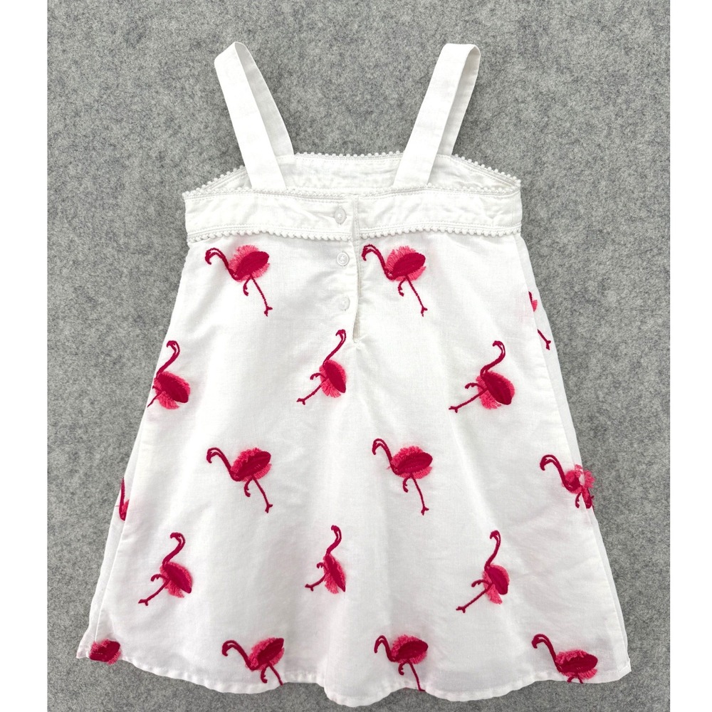 Janie and Jack Girls White Pink Embroidered Flamingo Dress Size 3 Summer Cotton‎ - Picture 2 of 7